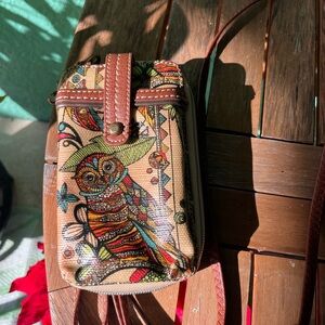 Sakroots Wallet/ Smart Phone Purse Owl Design Wristlet Boho Hippie
